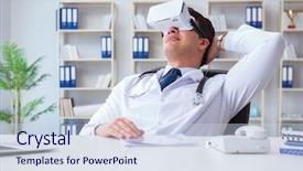  Presentation with displaying - Theme with displaying stethoscope - young doctor with vr virtual background and a sky blue colored foreground