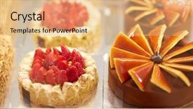  Presentation with displaying - PPT theme consisting of displaying various colorful - different beautiful and tasty cakes background and a coral colored foreground