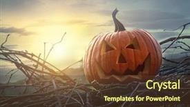  Presentation with grapevine - Slides enhanced with displaying various colorful - funny face pumpkin sitting background and a  colored foreground
