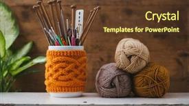 Presentation with knitting - Colorful slide deck enhanced with displaying various colorful - jar with knitted cover holding backdrop and a tawny brown colored foreground