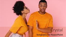  Presentation with kiss - Presentation theme having displeased-african-man-gesturing background and a gold colored foreground