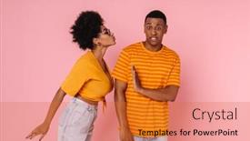  Presentation with kiss - Presentation theme featuring displeased-african-man-gesturing background and a gold colored foreground