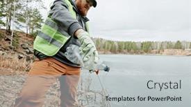  Presentation with dirty water - PPT theme consisting of displeased-bearded-man-pouring-water background and a light gray colored foreground