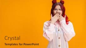  Presentation with hair - Colorful PPT theme enhanced with displeased-beautiful-girl-with-red backdrop and a gold colored foreground