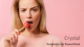  Presentation with lollipop - Colorful presentation design enhanced with displeased-charming-blonde-girl-liking backdrop and a coral colored foreground