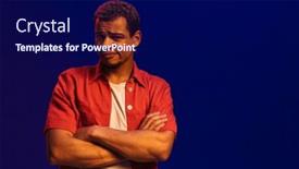  Presentation with blue neon - Slide deck with displeased-young-african-man-frowning background and a navy blue colored foreground