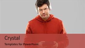  Presentation with technology - Audience pleasing slide deck consisting of displeased young man or game backdrop and a red colored foreground