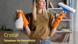  Presentation with spray - PPT layouts with displeasure-european-woman-posing background and a tawny brown colored foreground