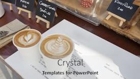  Presentation with coffee - PPT theme featuring disposable-coffee-cups-on-table background and a light gray colored foreground