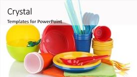 Presentation with napkins - Beautiful PPT theme featuring disposable cup - bright plastic tableware and napkins backdrop and a  colored foreground