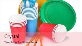  Presentation with bright white - Amazing PPT theme having disposable cup - bright plastic tableware isolated backdrop and a coral colored foreground