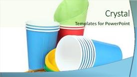  Presentation with half white and half bright coloured - Theme with disposable cup - bright plastic tableware isolated background and a  colored foreground