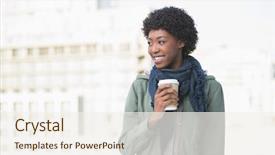  Presentation with kidney transplant holding a model - Colorful PPT theme enhanced with disposable cup - cheerful casual model holding coffee backdrop and a sky blue colored foreground