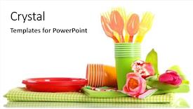  Presentation with tableware - PPT layouts having disposable cup - multicolored plastic tableware isolated background and a white colored foreground
