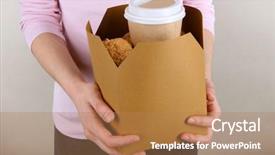  Presentation with cookies - PPT layouts enhanced with disposable cup - woman holds box with coffee background and a coral colored foreground