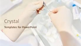  Presentation with syringe - Cool new PPT theme with disposable-gloves-hold-syringe backdrop and a lemonade colored foreground