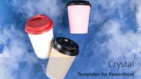  Presentation with paper cups - Beautiful PPT layouts featuring disposable-paper-flying-coffee-cups backdrop and a teal colored foreground