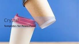  Presentation with paper cups - Audience pleasing PPT layouts consisting of disposable-paper-flying-coffee-cups backdrop and a teal colored foreground