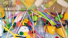  Presentation with cause - PPT theme enhanced with disposable-single-use-plastic-objects background and a yellow colored foreground