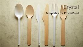  Presentation with cutlery - Cool new slide set with disposable-wooden-and-plastic-cutlery backdrop and a soft green colored foreground
