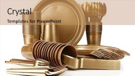  Presentation with bright white - PPT theme consisting of disposal - bright plastic disposable tableware isolated background and a coral colored foreground