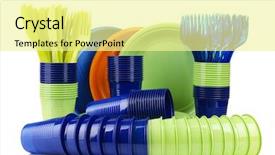  Presentation with bright white - Beautiful slide deck featuring disposal - bright plastic disposable tableware isolated backdrop and a blonde colored foreground