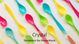  Presentation with plastic - Colorful slide deck enhanced with disposal - many colorful plastic spoons backdrop and a blonde colored foreground