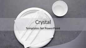  Presentation with tableware - Audience pleasing presentation theme consisting of disposal - white plastic disposable tableware backdrop and a light gray colored foreground