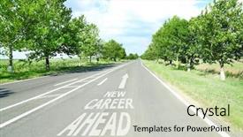  Presentation with road marking - Beautiful presentation theme featuring disposition - text new career ahead backdrop and a soft green colored foreground