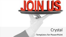  Presentation with banquet server hand tray - Presentation enhanced with disposition - tray with text join us background and a white colored foreground