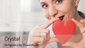  Presentation with valentines day - Beautiful slide deck featuring disposition - young woman with gingerbread heart backdrop and a coral colored foreground