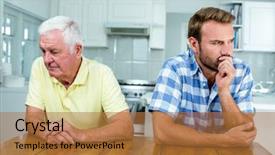  Presentation with father - Colorful PPT layouts enhanced with close-up of tensed father backdrop and a coral colored foreground