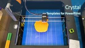  Presentation with machine - Colorful slide set enhanced with disruptive innovation - 3d printer three dimensional printing backdrop and a ocean colored foreground