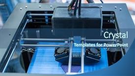  Presentation with machine - Audience pleasing PPT theme consisting of disruptive innovation - three dimensional printing machine backdrop and a ocean colored foreground