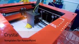  Presentation with 3d printing prosthetic - Colorful presentation enhanced with disruptive innovation - three dimensional printing machine backdrop and a red colored foreground