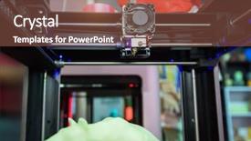  Presentation with machine - Beautiful slides featuring disruptive innovation - three dimensional printing machine backdrop and a tawny brown colored foreground
