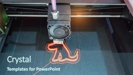  Presentation with machine - Beautiful presentation theme featuring disruptive innovation - three dimensional printing machine backdrop and a ocean colored foreground