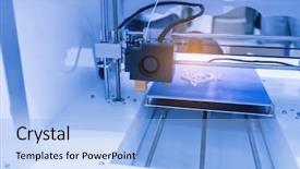  Presentation with machine - Presentation design consisting of disruptive innovation - three dimensional printing machine background and a light blue colored foreground