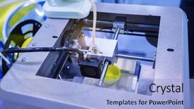  Presentation with printing services - Colorful presentation enhanced with disruptive innovation - three dimensional printing machine backdrop and a light blue colored foreground