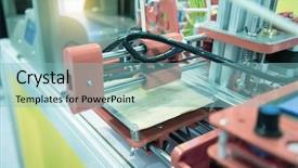  Presentation with machine - Presentation theme consisting of disruptive innovation - three dimensional printing machine background and a light blue colored foreground