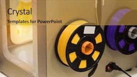  Presentation with machine - PPT theme featuring disruptive innovation - three dimensional printing machine background and a gold colored foreground