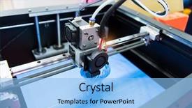  Presentation with machine - Presentation design enhanced with disruptive innovation - three dimensional printing machine background and a light blue colored foreground