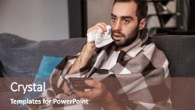  Presentation with photo - Slide set with dissatisfied man 30s having temperature background and a violet colored foreground