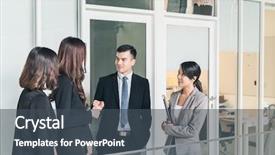  Presentation with chat - Cool new presentation design with disscussion - asian business people talk backdrop and a  colored foreground