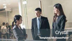  Presentation with animated business people - Amazing presentation having disscussion - asian business people talk backdrop and a  colored foreground