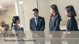  Presentation with chat - Audience pleasing PPT layouts consisting of disscussion - asian business people talk backdrop and a  colored foreground