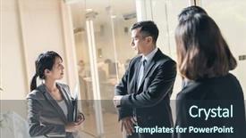  Presentation with chat - Slide set featuring disscussion - asian business people talk background and a  colored foreground