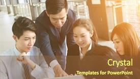  Presentation with double exposure of business people - PPT theme consisting of disscussion - business people discuss or meeting background and a tawny brown colored foreground