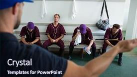  Presentation with baseball team - Theme with disscussion - rear view of coach discussing background and a  colored foreground