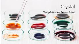  Presentation with chemicals - Presentation theme with disscution - various colored chemicals in petry background and a white colored foreground